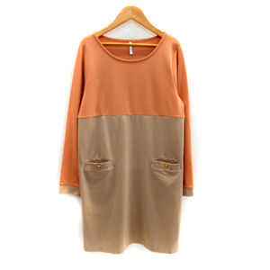  L ELLE One-piece knee height long sleeve round neck switch 38 orange beige /SY36 lady's 