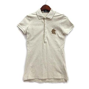 ポロ ラルフローレン POLO RALPH LAUREN ロゴ 革パッチ ストレッチ ポロシャツ 半袖 ベージュ XS レディース