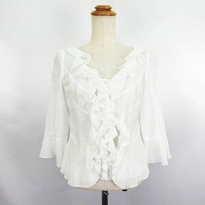  Michel Klein MICHEL KLEIN blouse shirt 7 minute sleeve no color short frill lustre 38 ivory *EKM lady's 