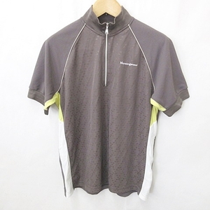  Munsingwear wear MUNSINGWEAR Golf shirt short sleeves half Zip Logo stand-up collar line dot pattern Brown yellow white LL