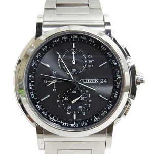 シチズン CITIZEN エコドライブ ダイレクトフライト 腕時計 クロノグラフ ソーラー電波 H800-T019960 文字盤ブラック シルバーカラー メン