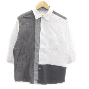 イッカ ikka カジュアルシャツ 五分袖 ストライプ柄 M オフホワイト グレー /HO2 メンズ