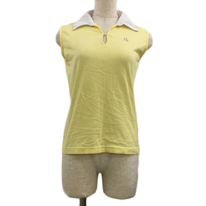  M si- M MCM OTC shirt polo-shirt pull over plain light Stone no sleeve L yellow white yellow white lady's 