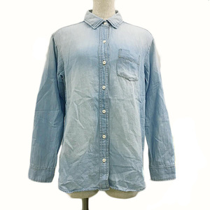 ベイフロー BAYFLOW シャツ ブラウス ステンカラー リネン混 長袖 3 水色 ライトブルー レディース