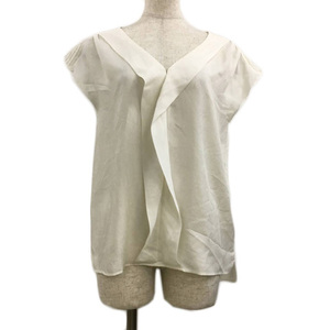  La Totalite La TOTALITE blouse cut and sewn pull over V neck frill plain .. feeling sia- no sleeve white white lady's 