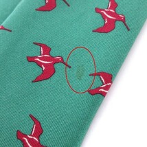 エルメス HERMES ネクタイ レギュラータイ 鳥柄 バード シルク100％ 緑 グリーン系 ■SM0 メンズ_画像4