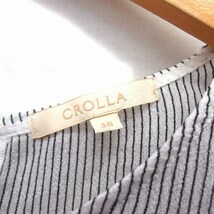 クローラ crolla ブラウス カットソー クルーネック レース 透け感 バックジップ ボーダー 半袖 38 黒 ブラック /NT7 レディース_画像3