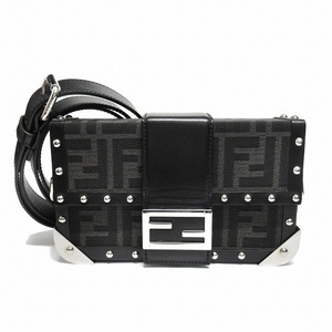 美品 23ss フェンディ FENDI バゲット トランク スモール ショルダー バッグ レザー ズッカ柄 クロスボディ ミニバッグ 黒 グレー▼４