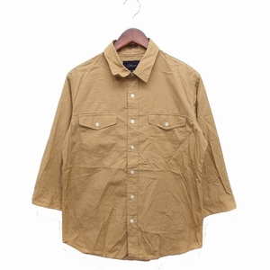 メンズビギ MEN'S BIGI COLLECTIVE 七分袖 シャツ カジュアル 無地 コットン 綿 Ｍ ベージュ /FT6 メンズ