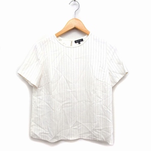  Indivi INDIVI switch shirt blouse short sleeves race stripe pattern 40 eggshell white white /FT25 lady's 