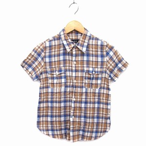 アーペーセー A.P.C. シャツ ブラウス ステンカラー コットン 綿 透け感 チェック 半袖 S 茶 ブラウン /NT15 レディース