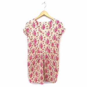  Ships SHIPS One-piece I line knee height .. feeling gya The - pull over floral print short sleeves beige /NT15 lady's 