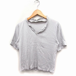  Scapa SCAPA frill cut and sewn T-shirt short sleeves open neck plain cotton cotton 42 light gray /FT31 lady's 