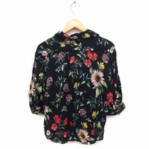 ザラウーマン ZARA WOMAN 花プリント スキッパー シャツ ブラウス 七分袖 XS ブラック 黒 /FT38 レディース_画像2