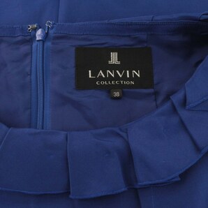 ランバン LANVIN ワンピース フリル ひざ丈 絹混 シルク混 ノースリーブ 38 M 青 ブルー /TW28 レディースの画像6