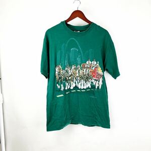 Hanes ヘインズ クルーネック Tシャツ メンズ 半袖 グリーンLサイズコットン100% ビックプリント オシャレ着 普段着 着回し 春夏 スポーツ