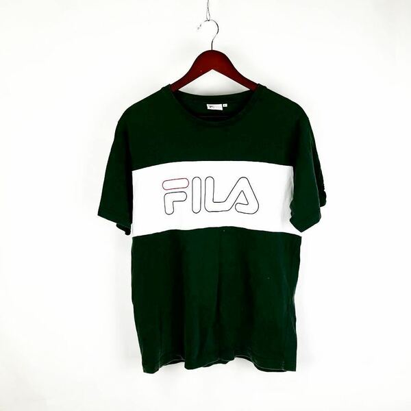 fila フィラ 半袖Tシャツ グリーン Lサイズ コットン100% クルーネック オシャレ着 普段着 春夏 ロゴ シンプルデザイン ユニセックス