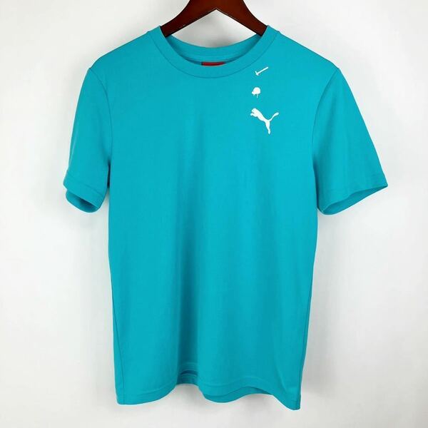 PUMA プーマ 半袖 Tシャツ メンズ M ターコイズ ブルー カジュアル スポーツ トレーニング ウェア ドライ 速乾 シンプル ロゴ プリント
