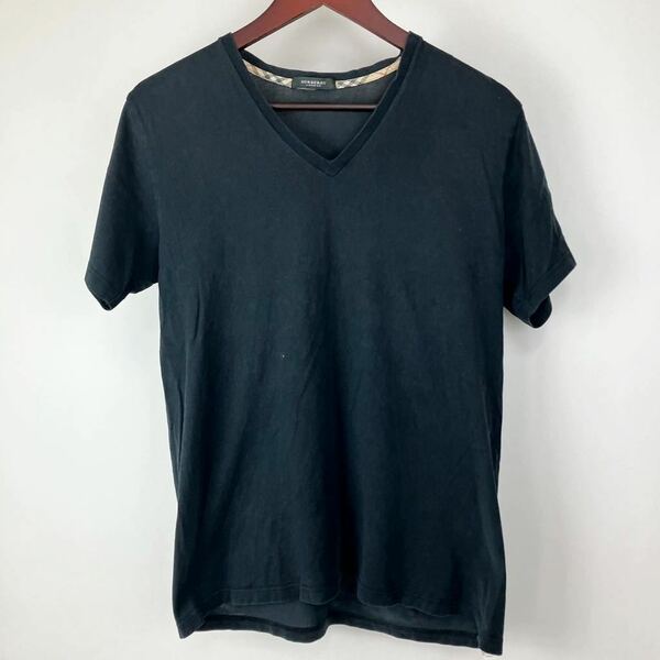 BURBERRY LONDON バーバリー 半袖 Tシャツ メンズ M 黒 ブラック カジュアル シンプル Vネック 無地 シンプル モノトーン ウェア