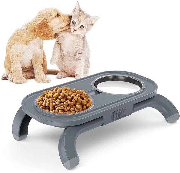 猫 食器 フードボウル猫 えさ 皿 ペットボウル 【角度＆高さ調節可能】猫ボウル グレー