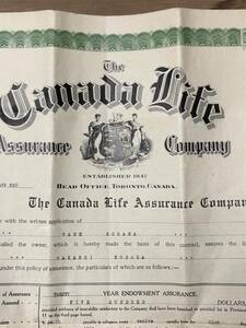 the canada life assurance company★カナダライフ★保険証書★1930年