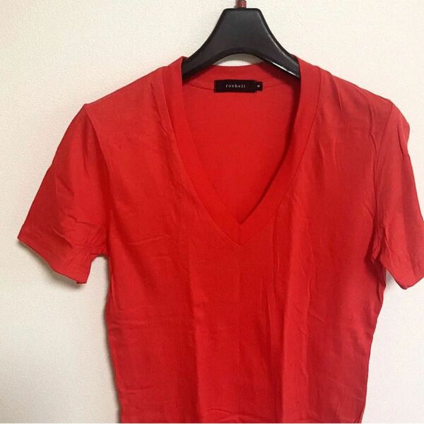 roshell(ロシェル) コットンディープVネックT シャツ　オレンジ VネックTシャツ 半袖Tシャツ