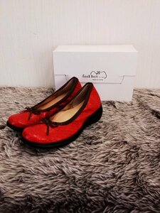 sh0594 * free shipping new goods feel luckfi-ru rack mesh manner pumps 24.5cm red ribbon capri pants low heel made in Japan shoes 