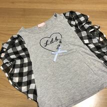 【リズリサドール】グレー×白黒チェック柄フリル袖　半袖Tシャツカットソー《美品》140_画像1