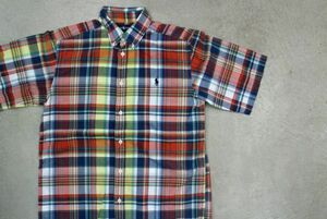 [ old clothes Ralph Lauren multicolor check BD shirt smaller size red yellow green L] Ralph Lauren 