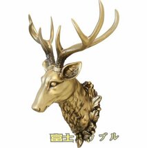 極美品☆鹿 頭 彫像 リアル 3D 動物 彫刻 壁掛け 壁画 アンティーク オブジェ ヨーロッパスタイル ゴールド ブロンズ_画像2