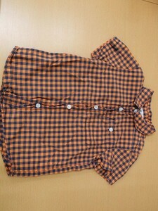 (19954)H&M　チェックシャツ　半袖　オレンジ×紺　EUR98　USED