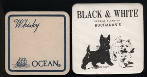 コースター2枚　オーシャンウイスキー / BLACK & WHITE ブラック＆ホワイト 　検:スコッチモルトグレーンジェイムズブキャナンブレンデッド