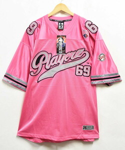 デッド ビッグサイズ KOREA製 プレイヤーズ69 メッシュ フットボールシャツ ナンバリング ピンク XL 新品(39217
