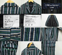 【AD2004】日本製 コム・デ・ギャルソン オム テーラードジャケット 3つボタン ネイビー ストライプ柄 S相当(36261_画像3