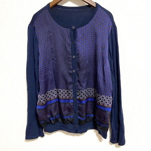 #wnc Leilian Leilian cardigan 13+ navy blue pattern switch large size lady's [797021]