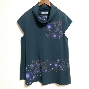 #spc poetry ..hitosi Tamura tunic blue green crepe-de-chine pattern French sleeve lady's [809544]