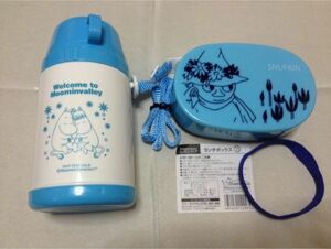  Moomin original flask two -ply structure blue capacity 450ml& lunch box snaf gold set go in . preparation unused storage goods 