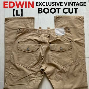 即決 サイズ表記 L エドウィン EDWIN ブッシュパンツ フレア ブーツカット 薄手 軽量 ベージュ茶色 46606 エクスクルーシブビンテージ 春夏