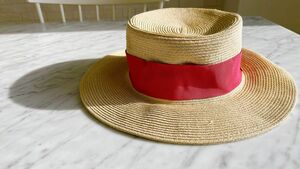 【早い者勝ち】★送料無料★麦わら帽子　かんかん帽　かわいい　ピンクリボン　太リボン　紫外線対策　UV対策　レディース