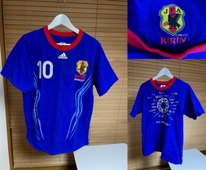 【希少 激安1点のみ】2007 JFA サッカー 日本代表 リバーシブル 半袖 Tシャツ KIRIN adidas アディダス ブルー系 USED 