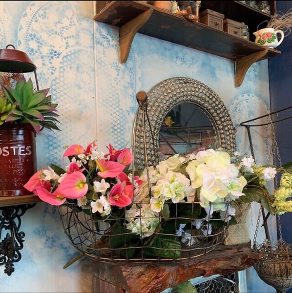 ガーデン雑貨/シャビーバスケット(L) ガーデン オーナメント/ #店舗什器 #junk garden #バスケット #アンティークstyle #カゴ