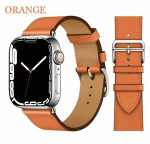 Apple Watch iPhone レザーバンド Series バンド ベルト AppleWatch アップルウォッチバンド 42mm 44mm 45mm オレンジ 橙 レザー 本革