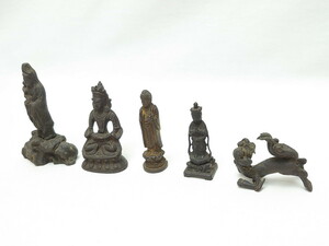R-062991　江戸期　古い仏像など5点(置物、オブジェ、古銅、古玩、観音像、チベット像？)(R-062991)