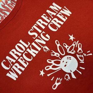 激レア98年製ビンテージMADE in USA製RUSSELLラッセルBowling'Carol Stream Wrecking Crew'シングルステッチ バインダーネック丸胴TシャツLの画像4