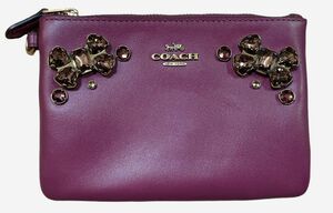 コーチ ポーチ リストレット スタッズ ボルドー ワインレッド COACH クリスタル アップリケ ビジュー レディース 【中古】