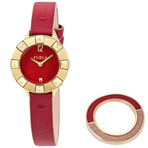 2年保証 新品 送料無料 FURLA フルラ CLUB クラブ 腕時計 R4251109518 ステンレス レザー レッド ゴールド 替えベゼル付