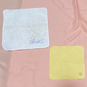皇居土産 タオルハンカチ 黄色 ノーブランドタオルハンカチ白 2点セット ハンドタオル ウォッシュタオル 日用品