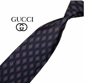 GUCCI ネクタイ パターン柄 クレスト紋章 USED レジメンタル グッチ 中古 t215