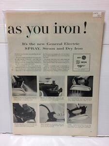 1957年9月23日号LIFE誌広告切り抜き【General Electric ジェネラルエレクトリック/アイロン】アメリカ買い付け品used50s 壁掛けインテリア