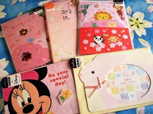 最終 ピンクの5点セット★春のお祝いカード/ご祝儀袋他 ディズニー 